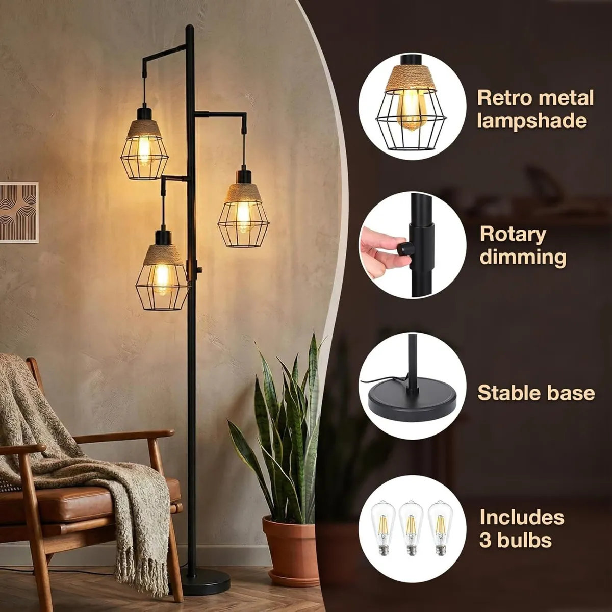 Industrial Floor Lamp Stepless Dimmable Standing - Image 4