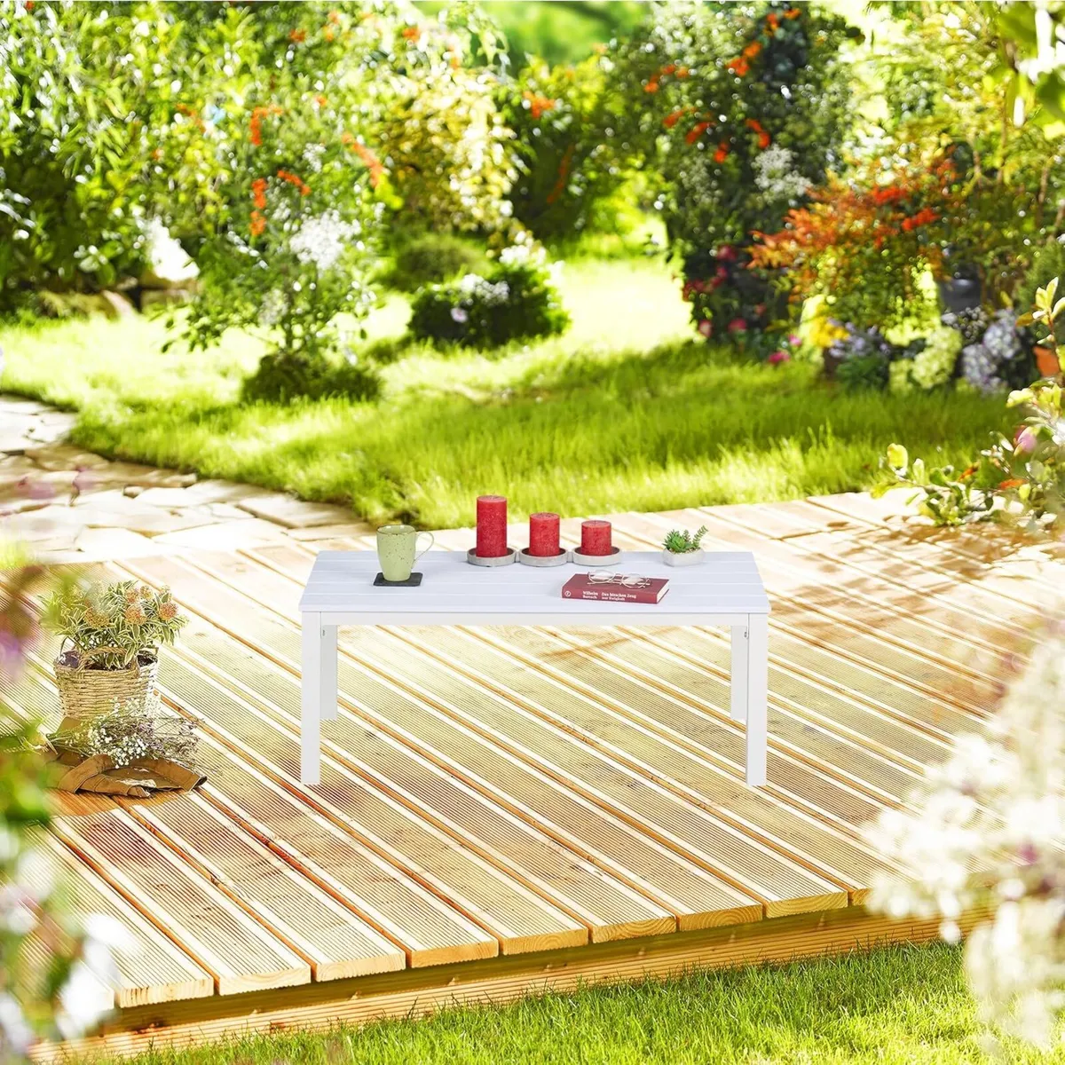 Garden Table HWD: 39 x 98 48 cm Wood Look Plastic - Image 4