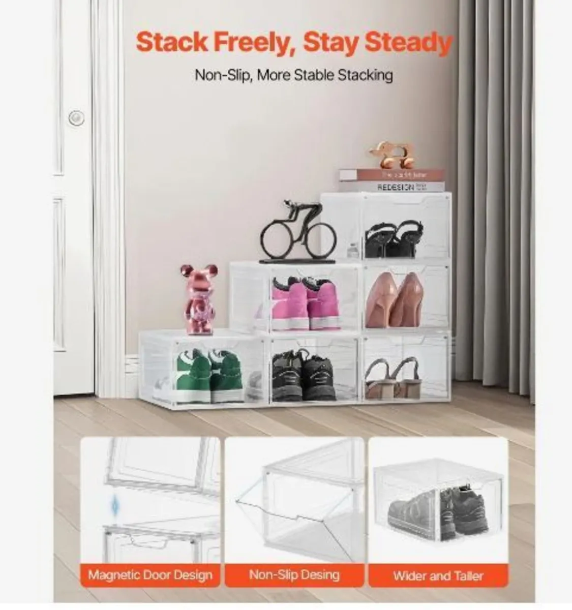 Shoe Storage Boxes, 6 Pack Clear - Image 4