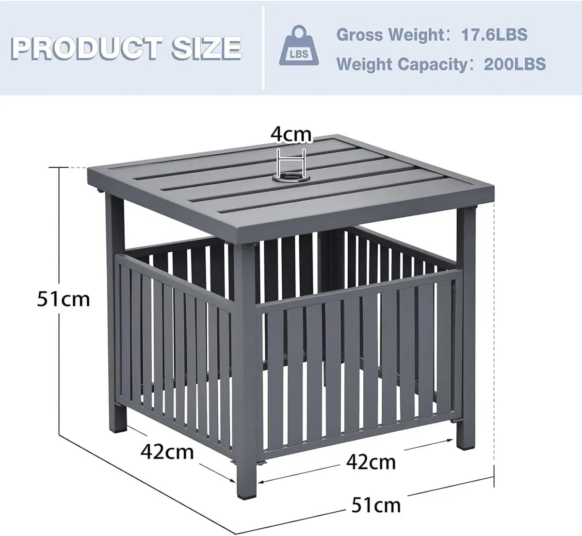 Square Side Table with 4cm Umbrella Hole Metal - Image 3
