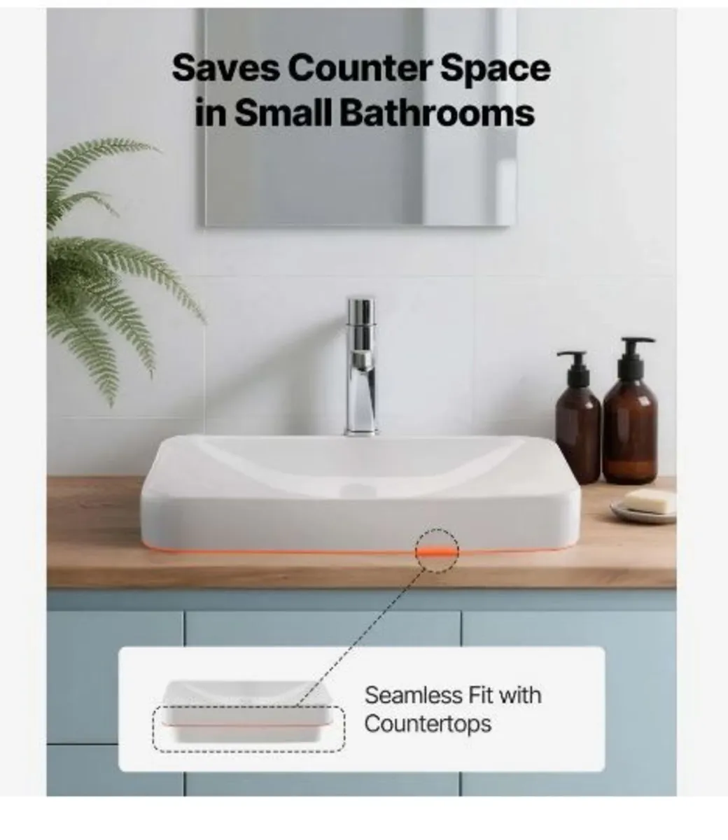 Semi Recessed Bathroom Sink, 490 x 305 mm - Image 4