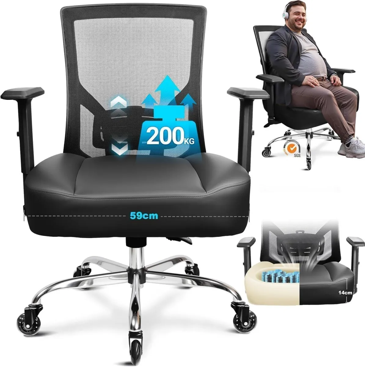 440LBS/200KG Heavy Duty Office Chair Extra Wide - Image 1
