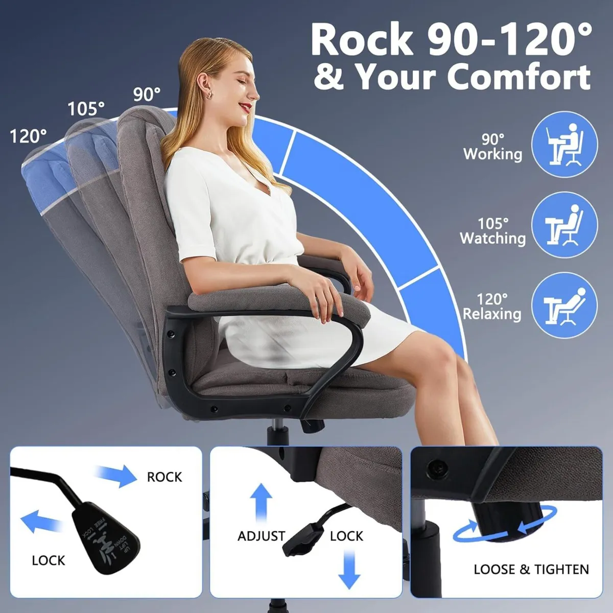 Cloth Fabric Office Desk Chair Adjustable Height - Image 3