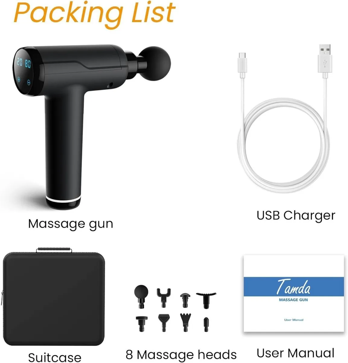 Massage Gun w/ 8 Heads Compact Muscle Massager - Image 3