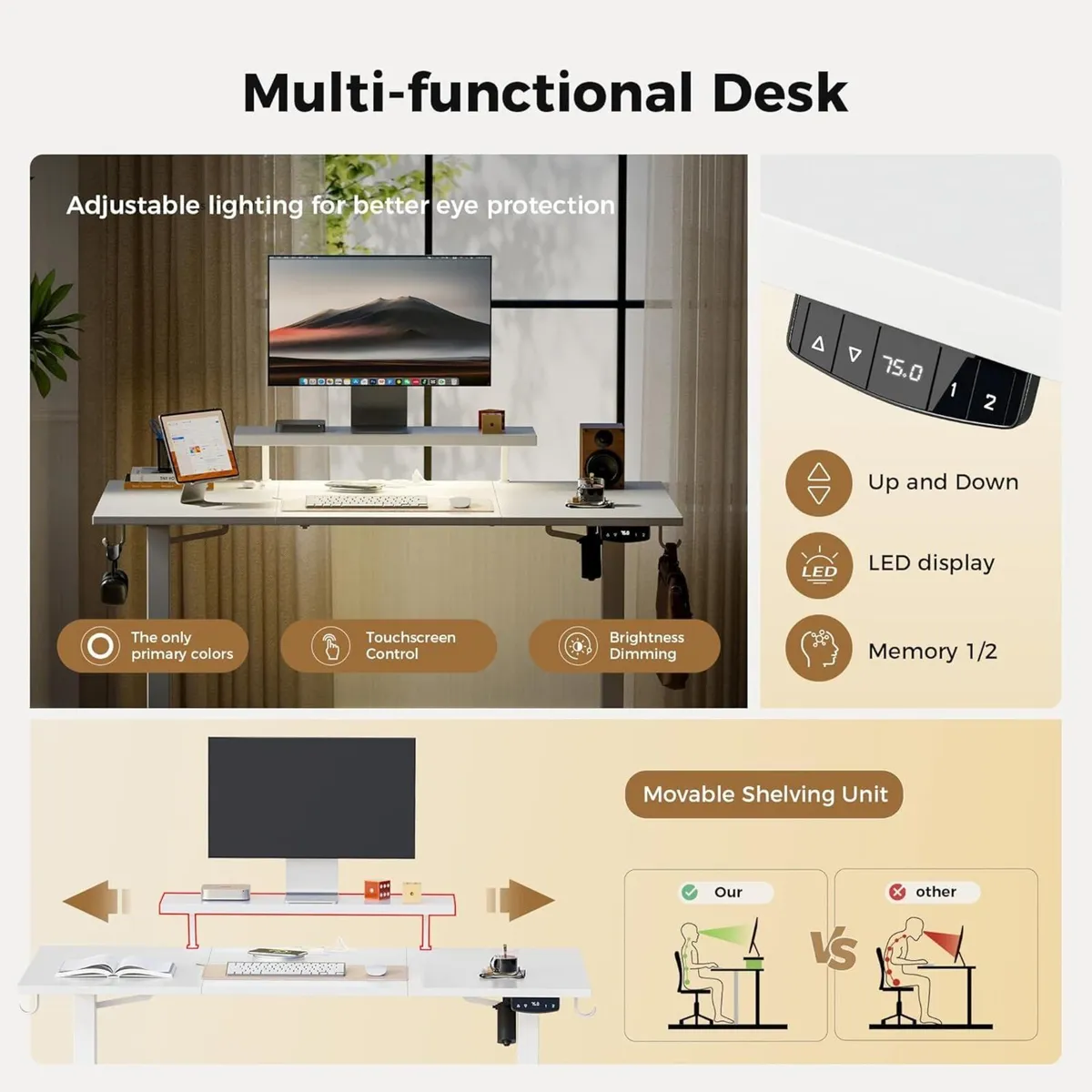Electric Standing Desk with Movable Monitor Stand - Image 4