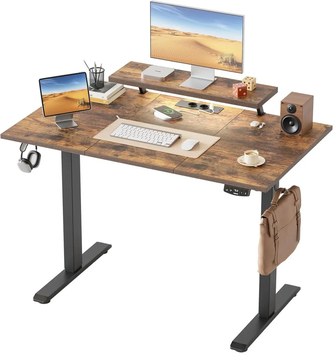 Height Adjustable desk with LED Lights and Power - Image 1