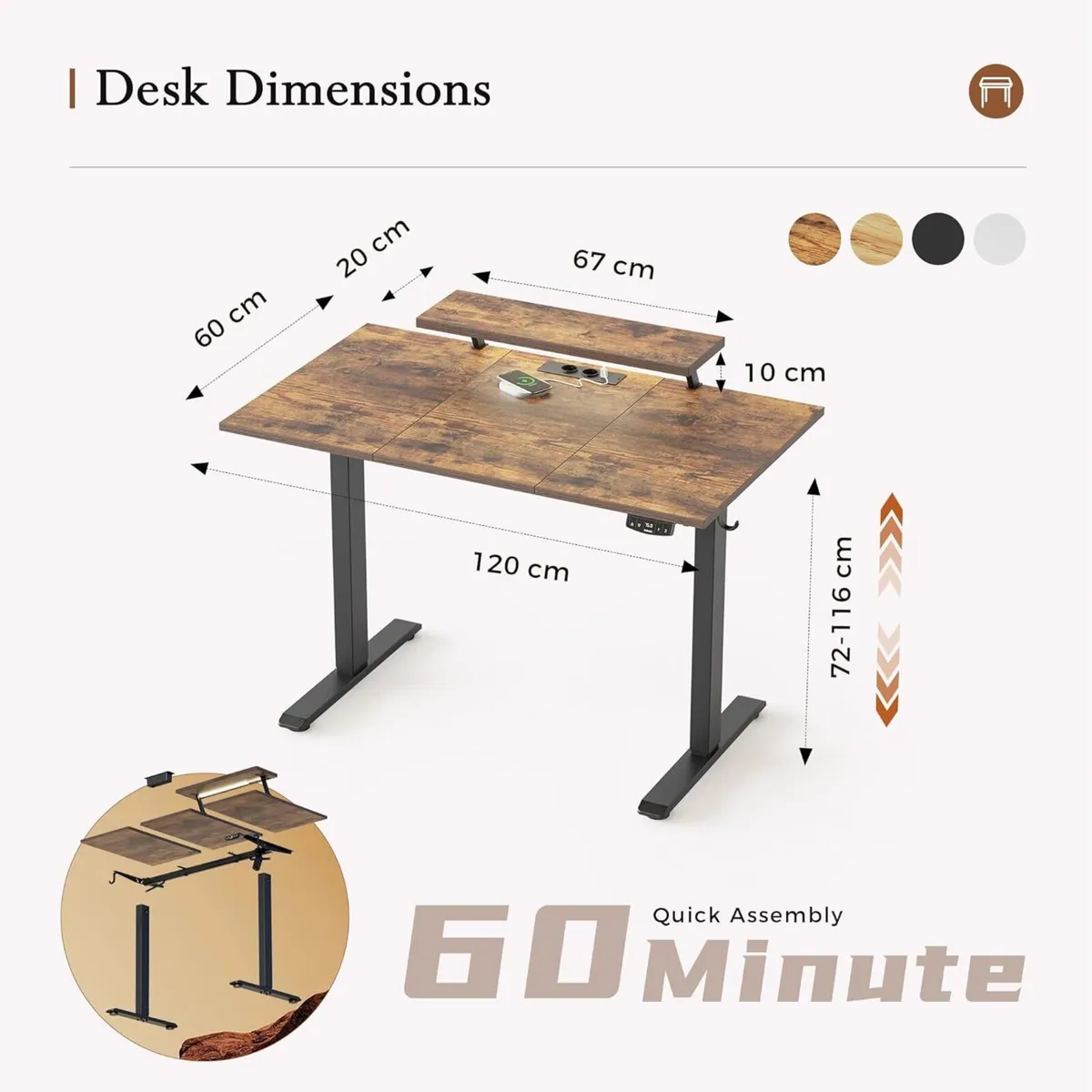 Height Adjustable desk with LED Lights and Power - Image 2