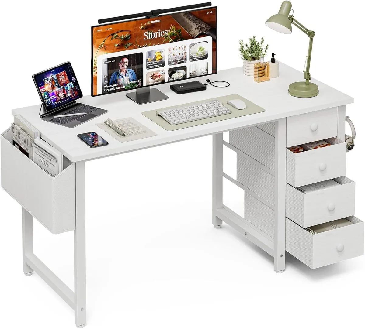 120 cm Small Computer Desk with 4 Fabric Drawers - Image 1