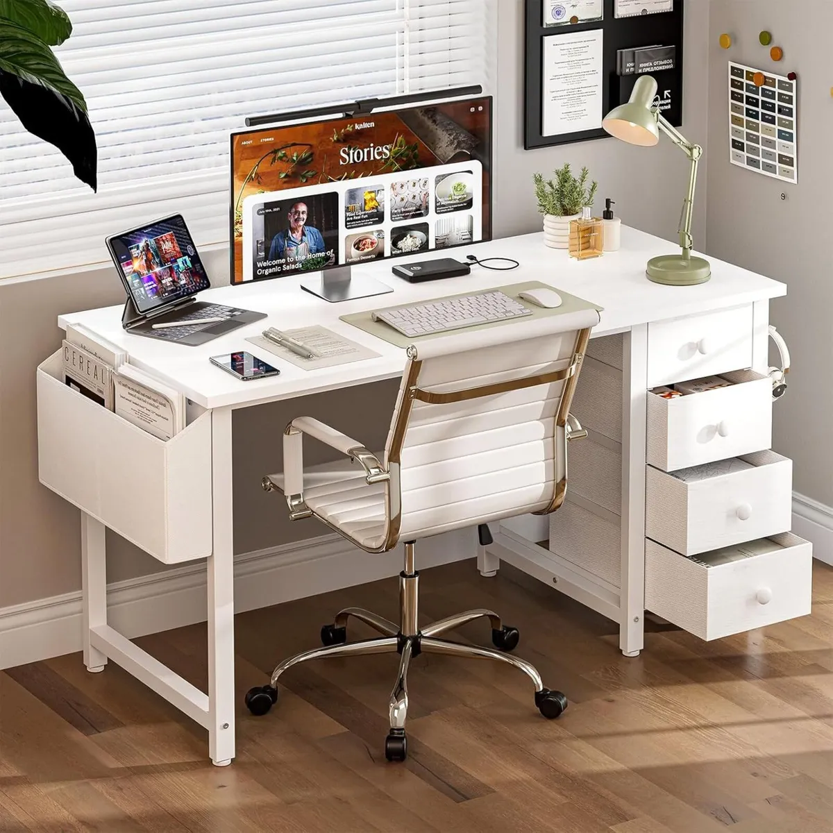 120 cm Small Computer Desk with 4 Fabric Drawers - Image 2
