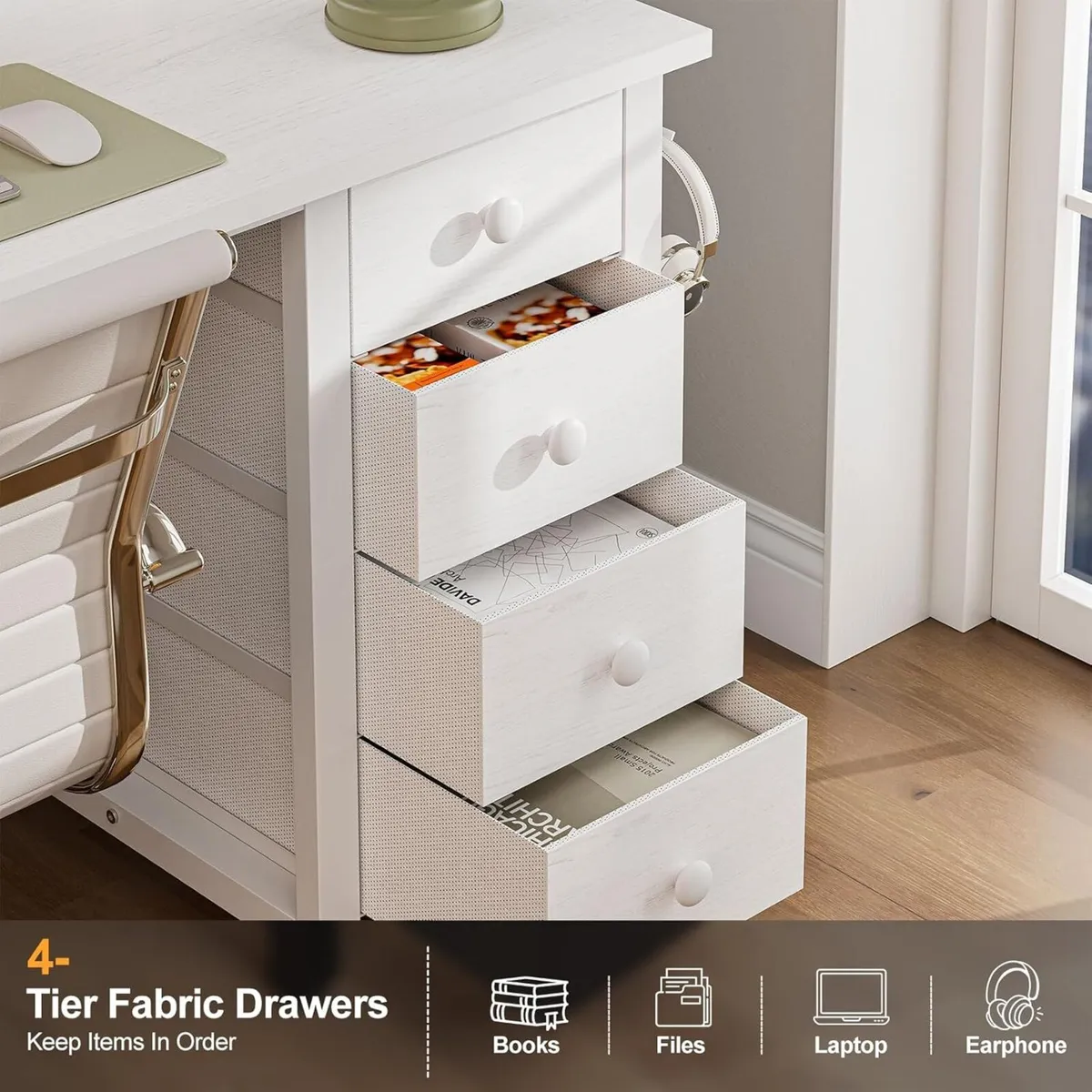 120 cm Small Computer Desk with 4 Fabric Drawers - Image 4