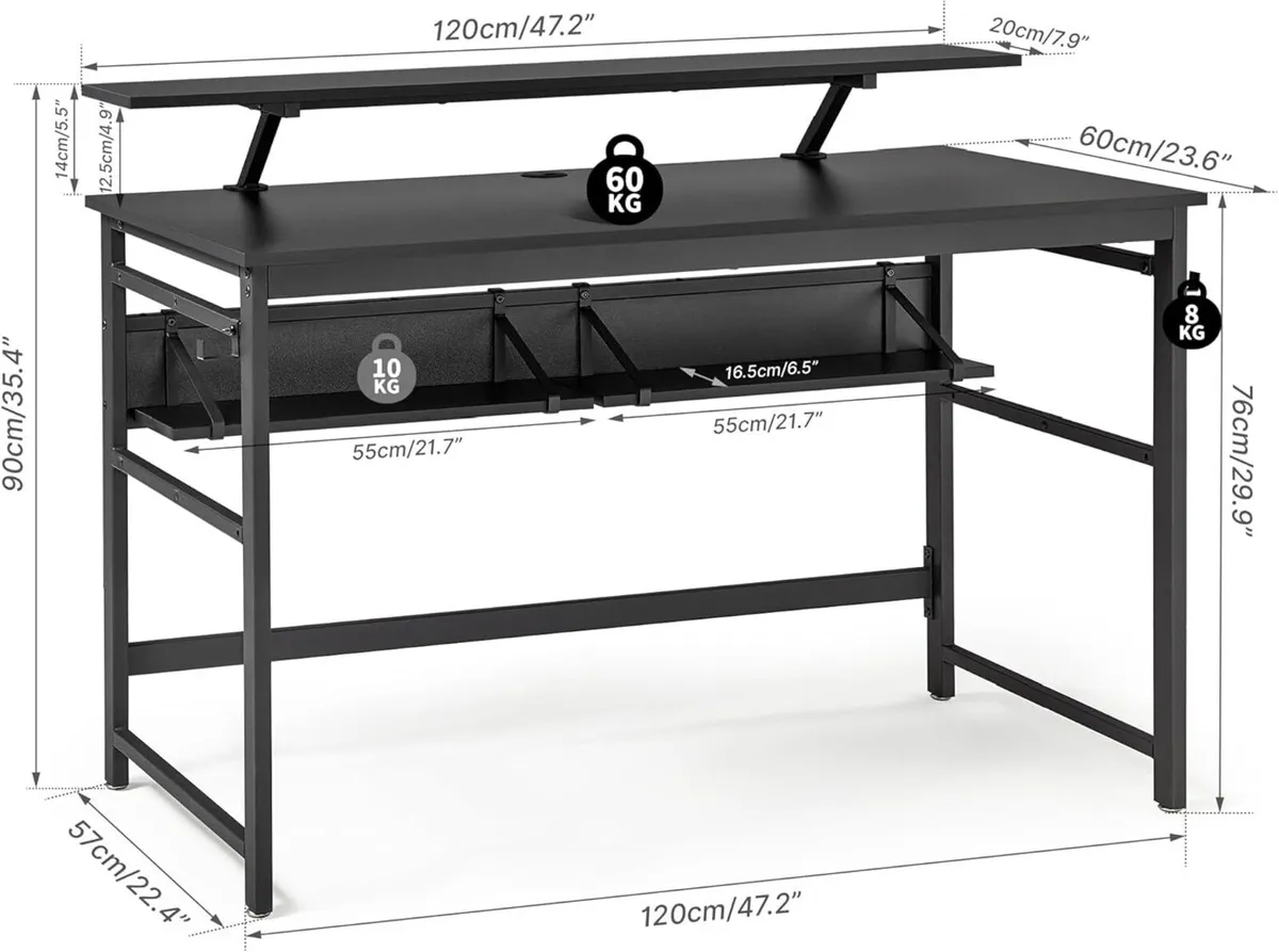 Computer Desk Workstation Writing with 2 Adjustabl - Image 3