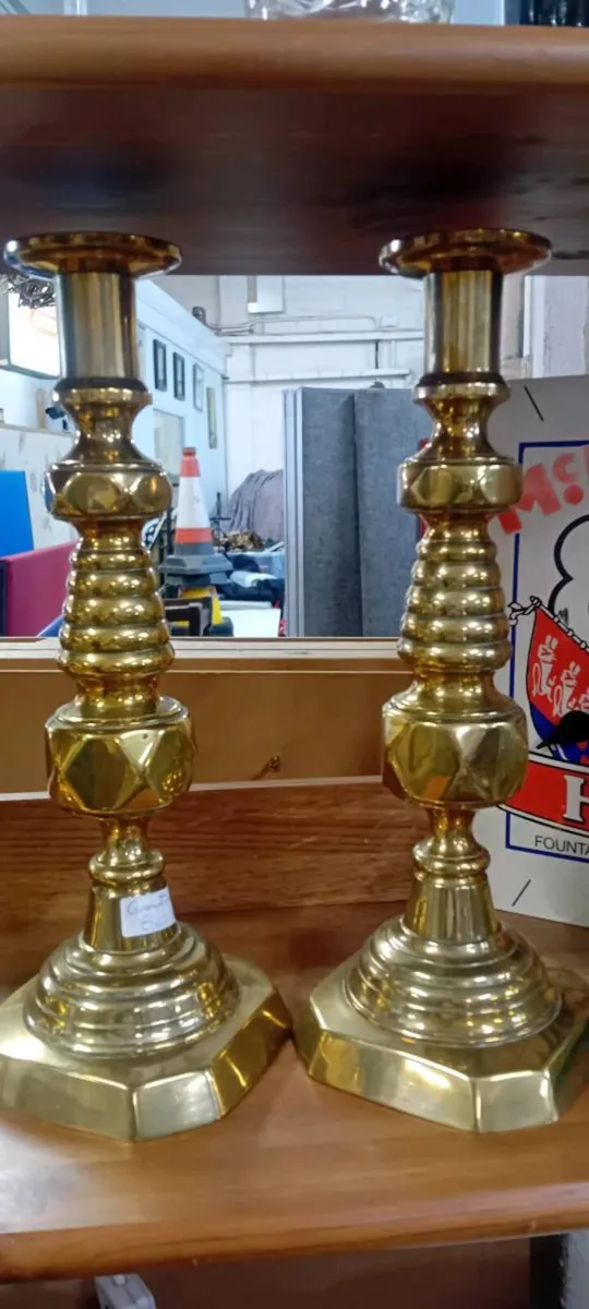 Pair Of Brass Coronation Candlesticks - Image 1