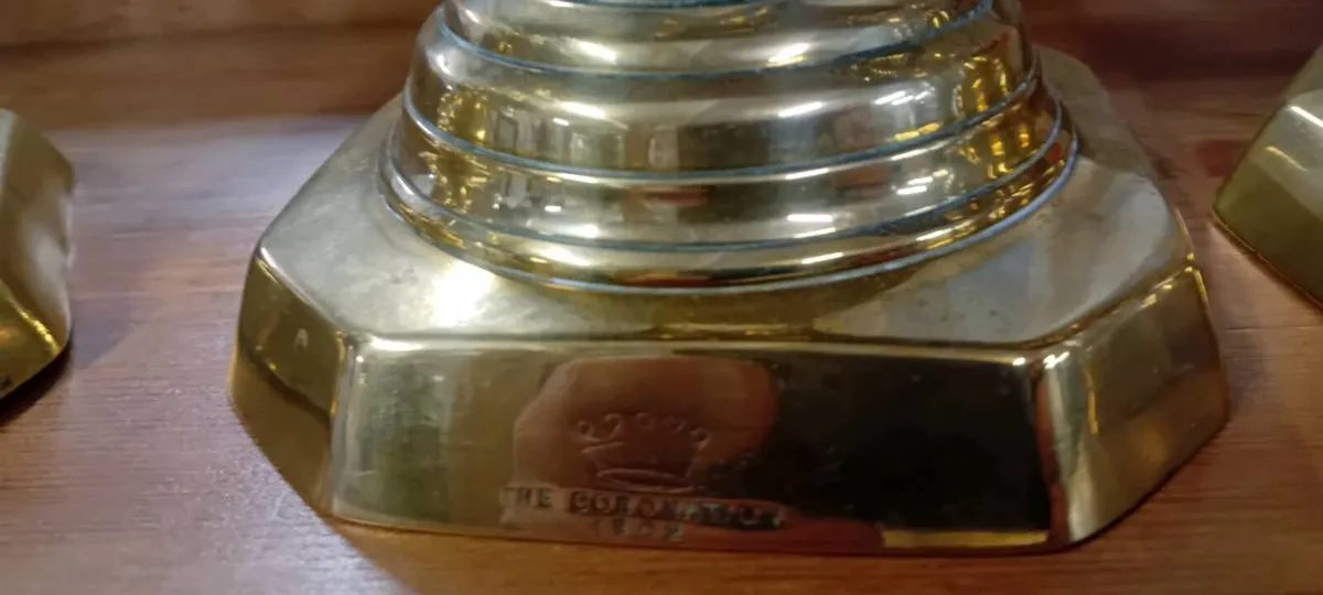 Pair Of Brass Coronation Candlesticks - Image 2