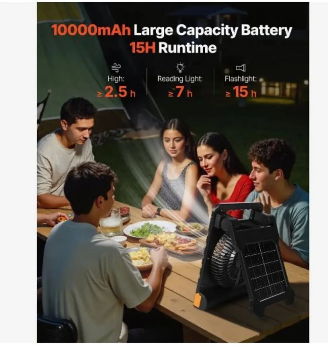 10000mAh Rechargeable Solar Fan - Image 2
