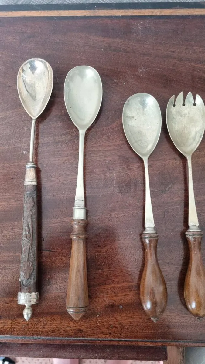 Antique Silver Salad Serving Spoons - Image 1