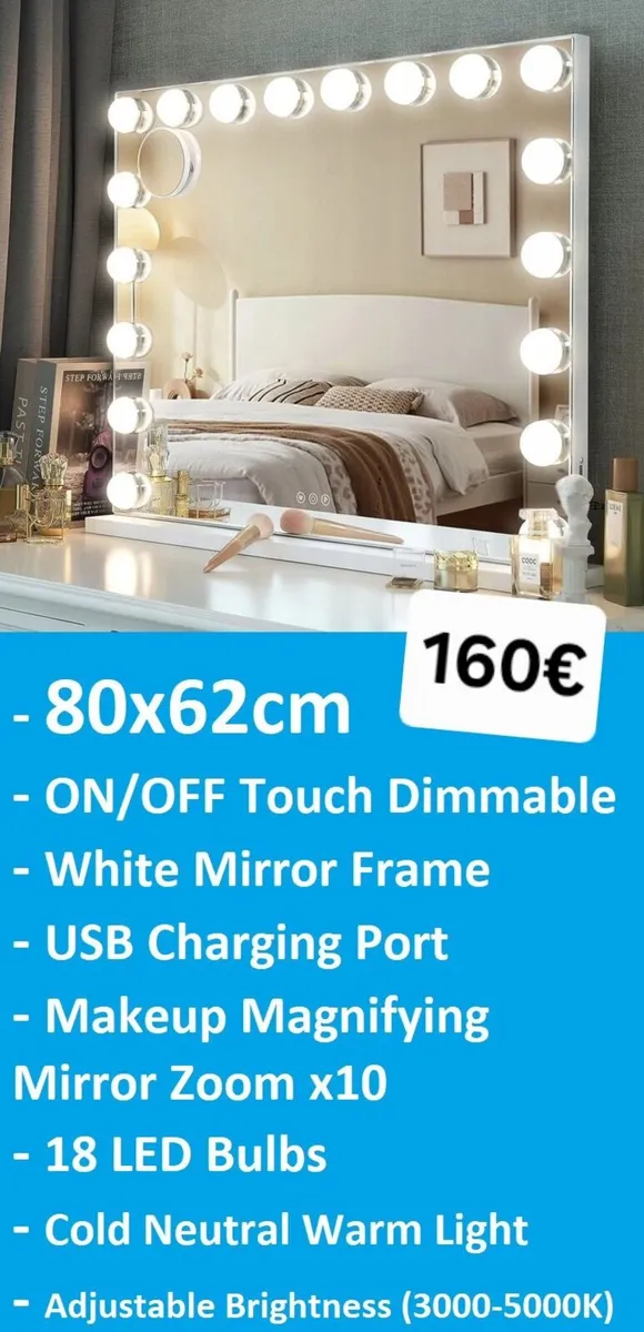 Hollywood Vanity Makeup Mirror Dual LED Charging - Image 1