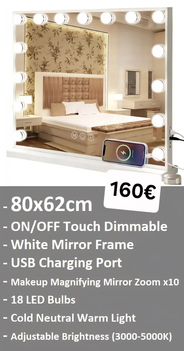 Dressing Makeup Cosmetic Mirror 80x62cm Dual LED - Image 1
