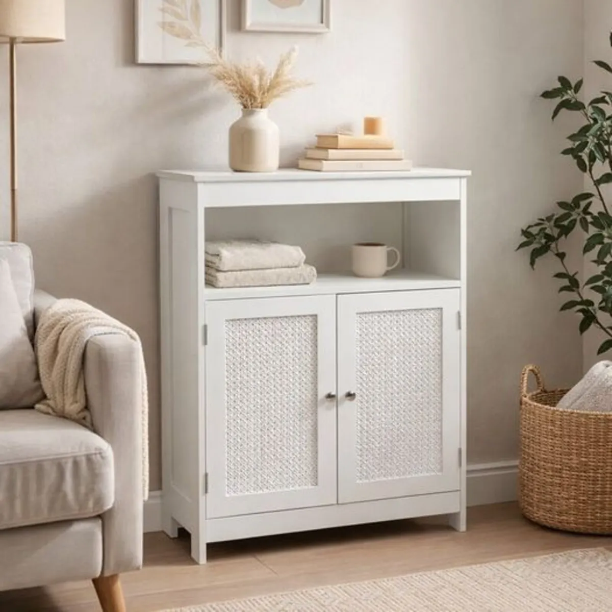 White Storage Cabinet with Doors - Image 1