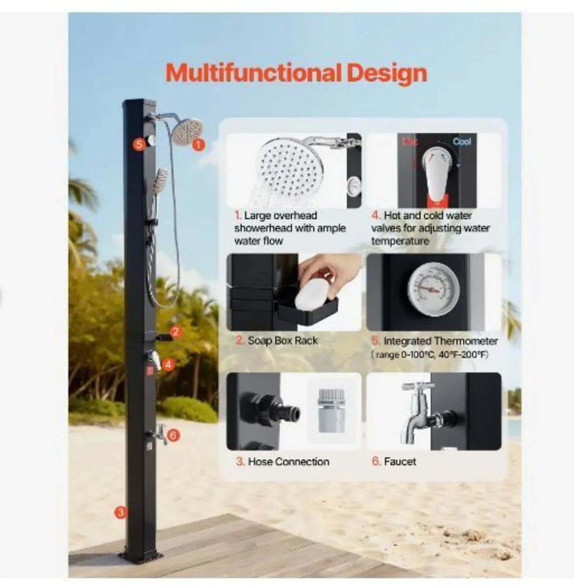 40L Solar Heated Shower, 205cm - Image 2