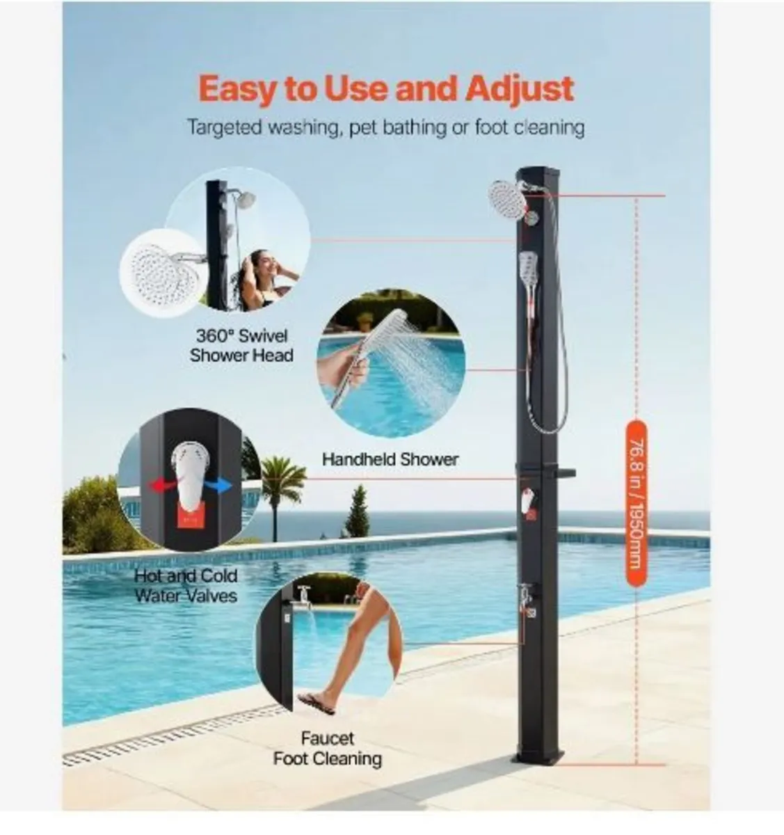 40L Solar Heated Shower, 205cm - Image 1