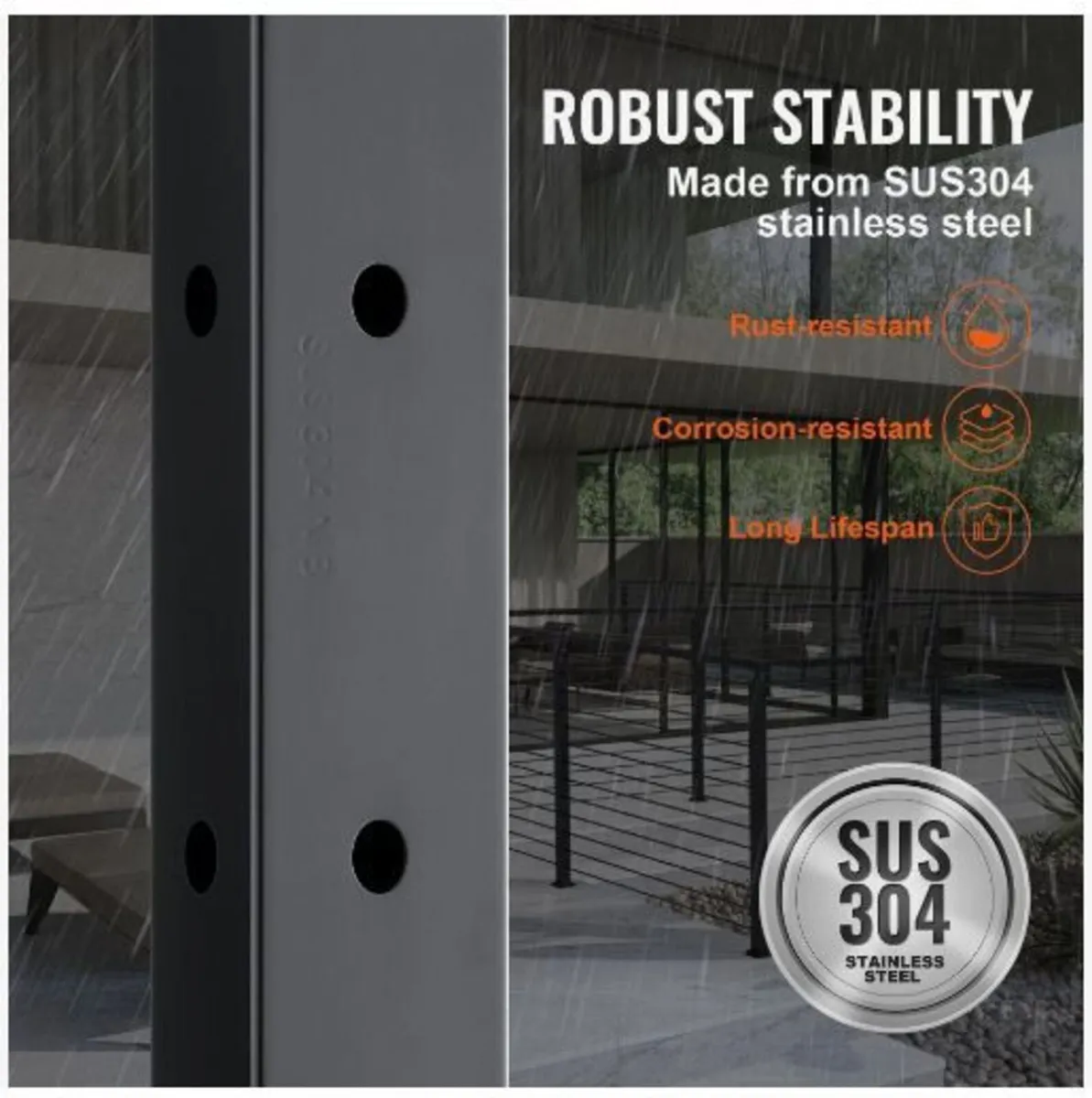 Cable Railing Post, 42" x 1" x 2" Steel L-Shaped - Image 4