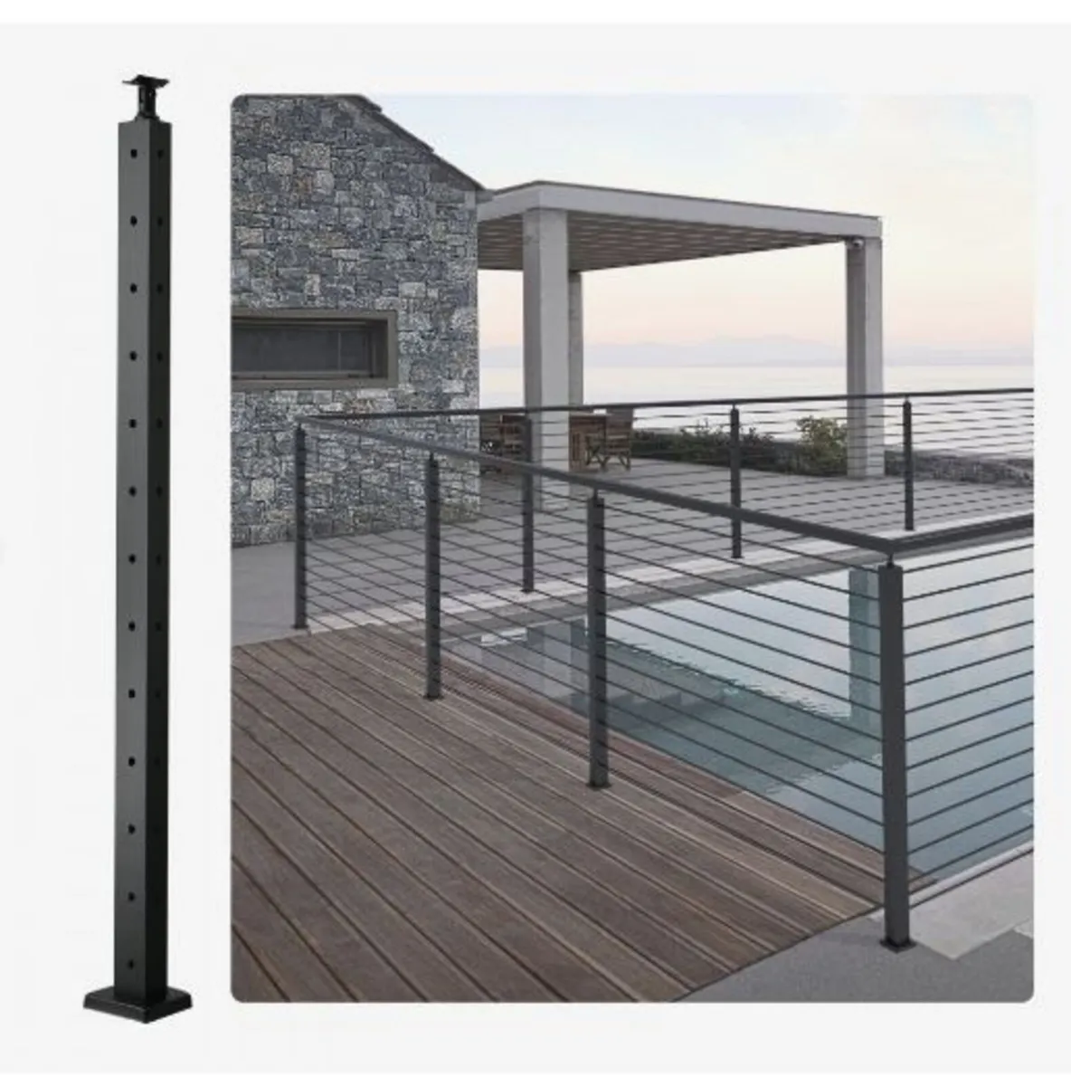 Cable Railing Post, 42" x 1" x 2" Steel L-Shaped - Image 1
