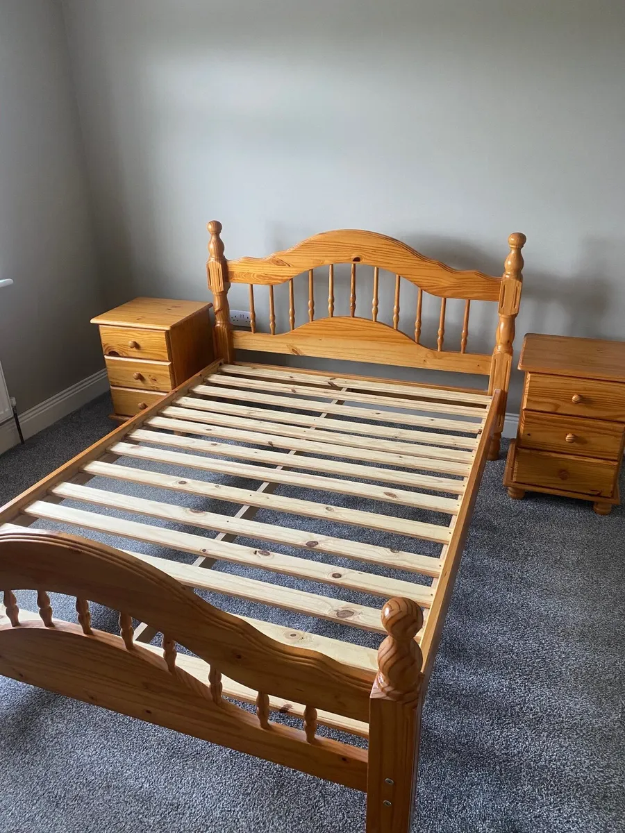 Wooden Bed Frame and Bedside Lockers - Image 1