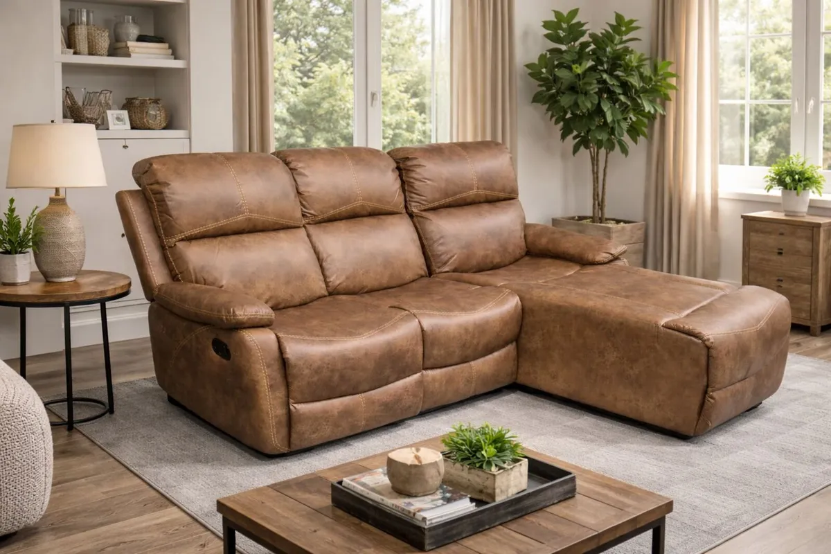 New Athens Brown Fabric Recliner Corner Sofa