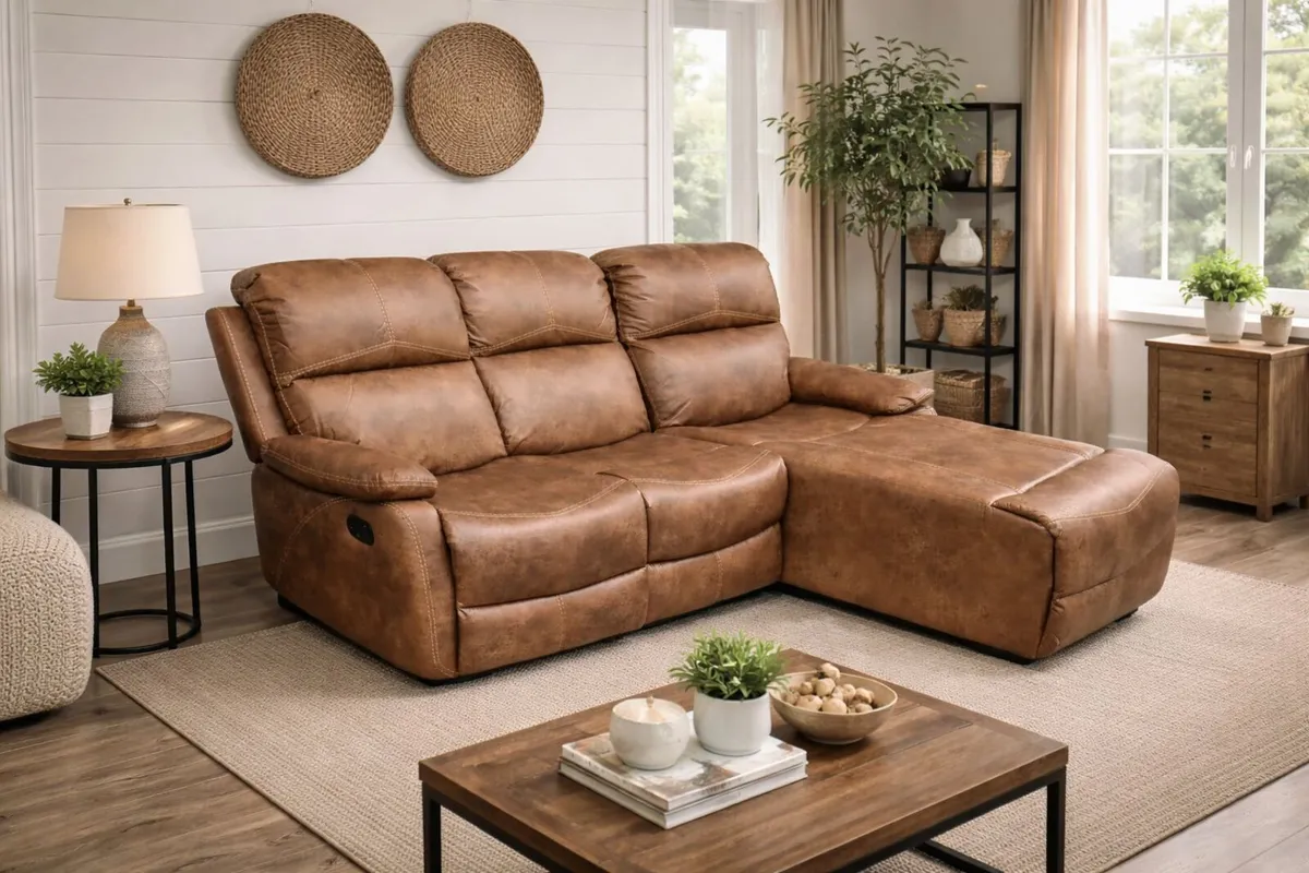 New Athens Brown Fabric Recliner Corner Sofa