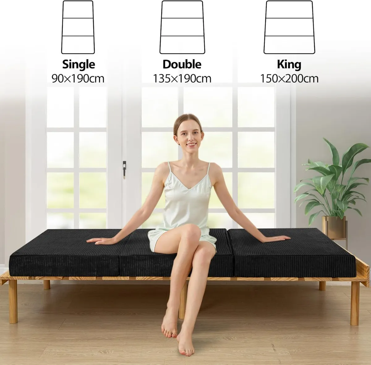 Folding Corduroy Mattress Tri Fold Floor 10cm - Image 4