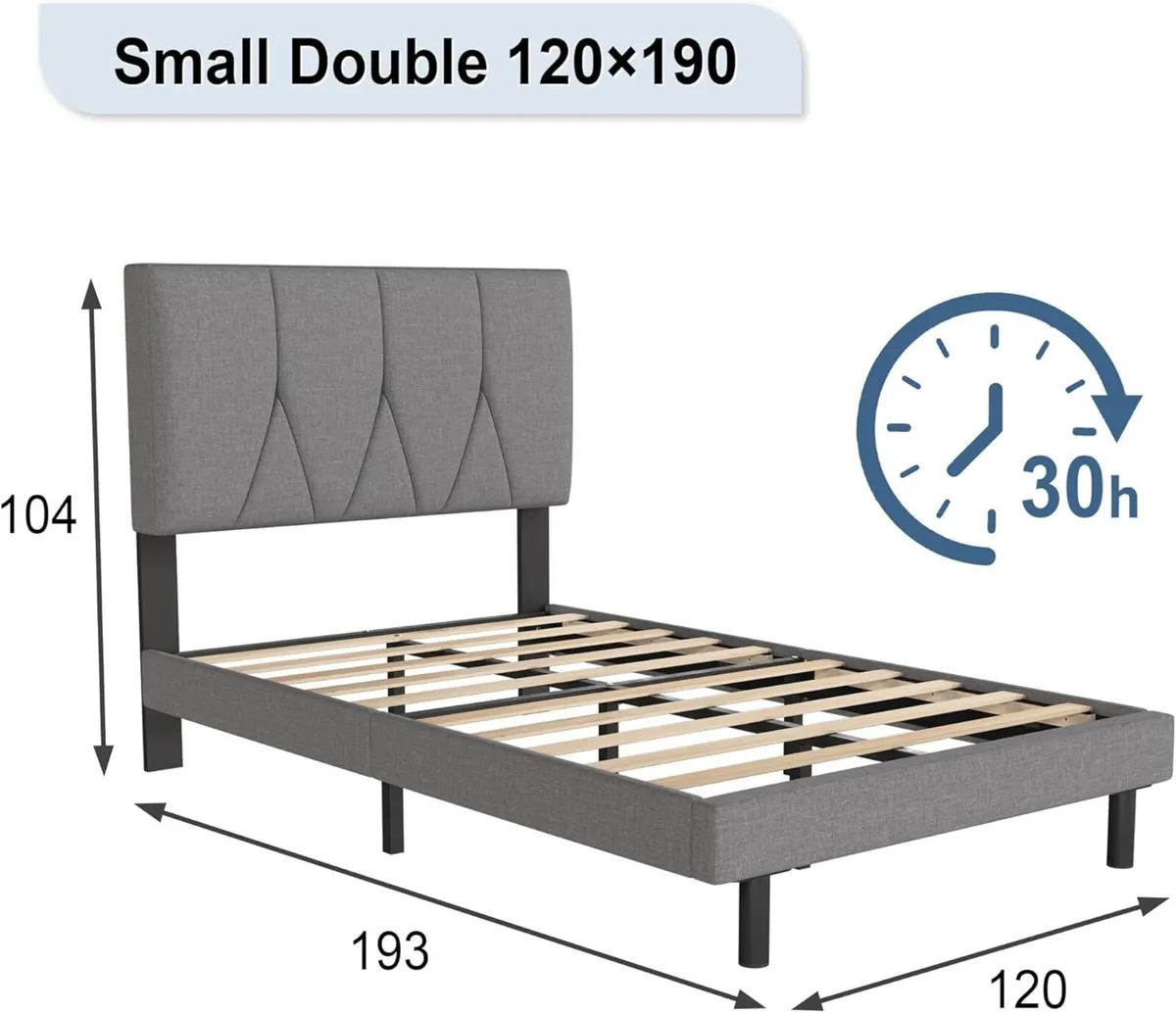 Small Double Bed Frame Light Grey Upholstered - Image 2