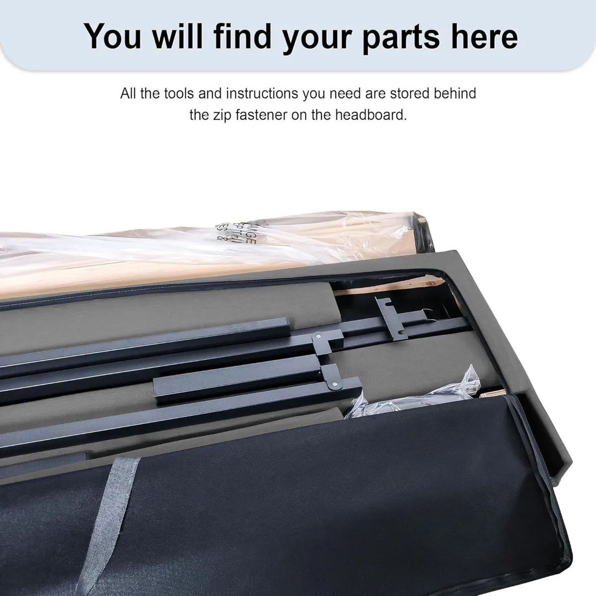 Small Double Bed Frame Light Grey Upholstered - Image 3