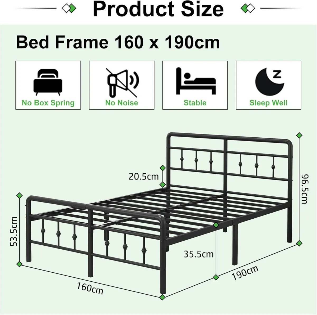 Metal Bed Frame 160x190 cm with Victorian - Image 2