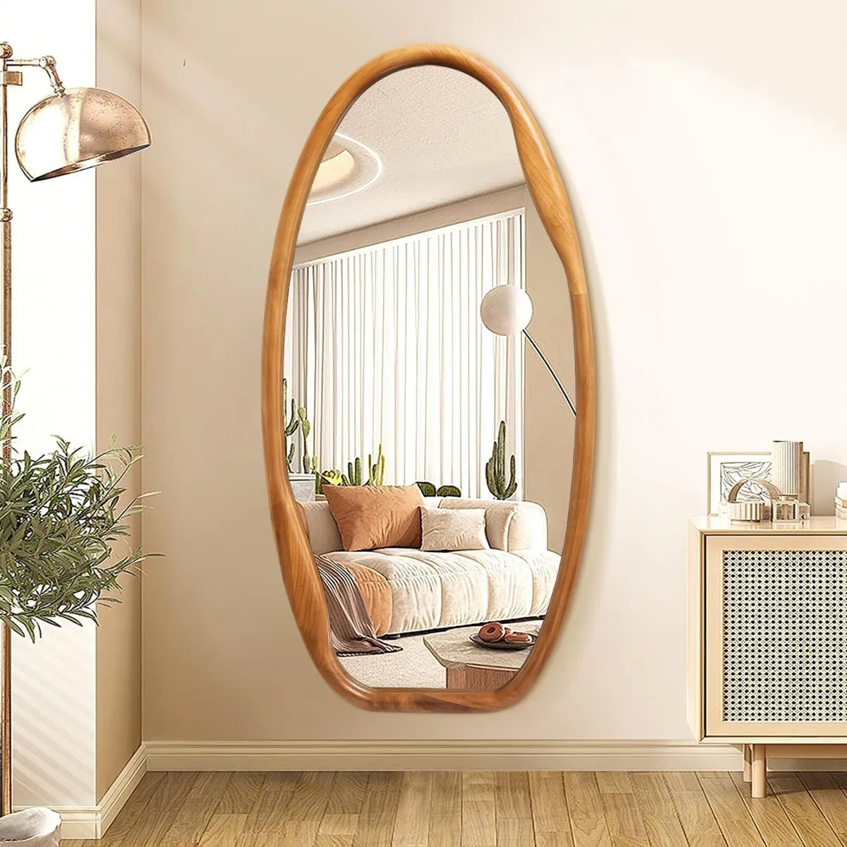 Wooden Frame Wall Mirror Irregular Mirrors for - Image 1