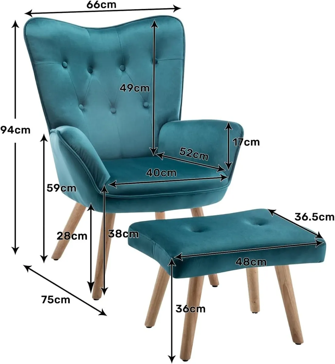 Armchair with Footstool Comfy Living Room Velvet - Image 3