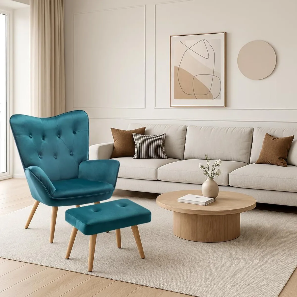 Armchair with Footstool Comfy Living Room Velvet - Image 4