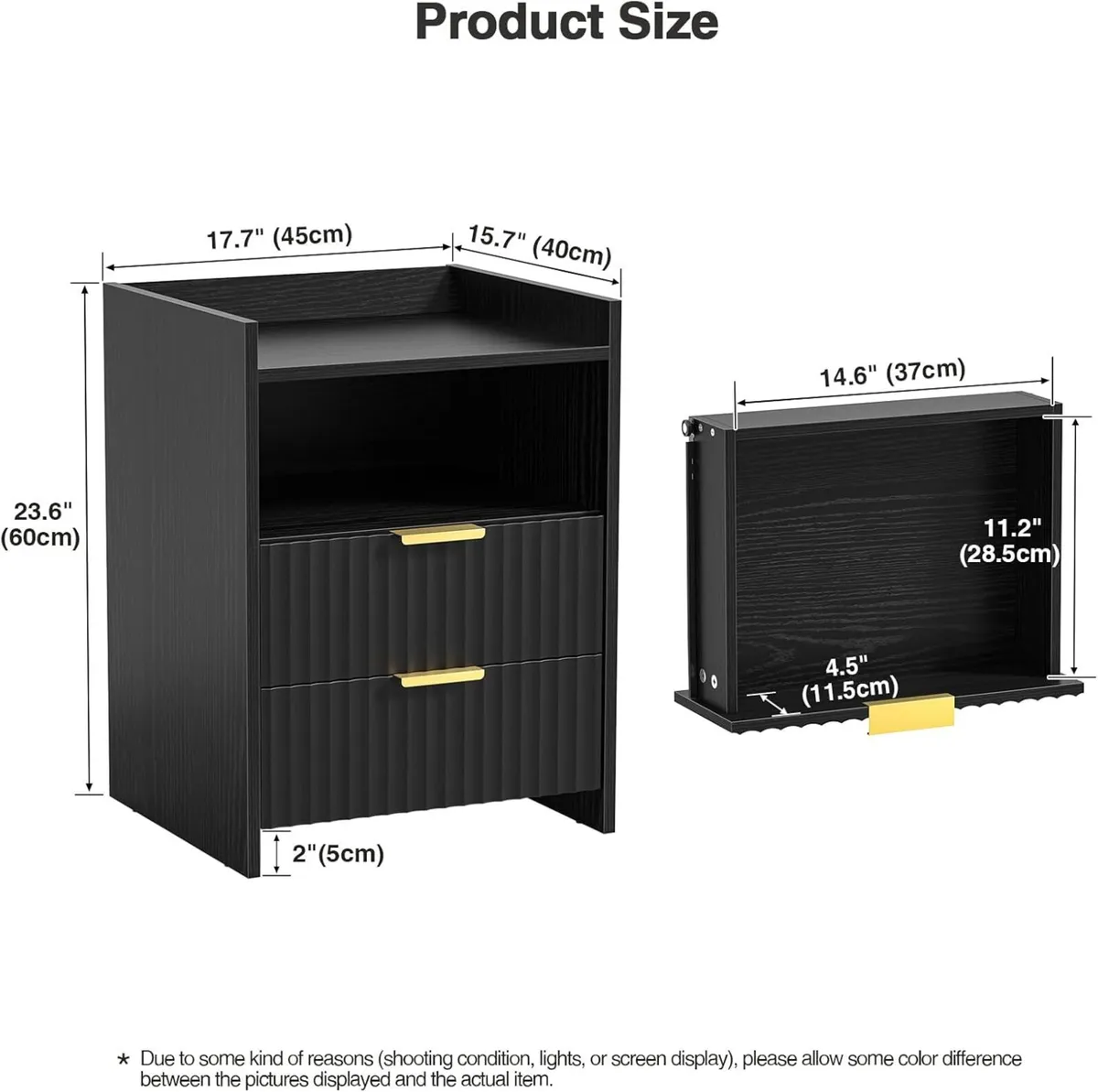 Fluted Bedside Table with 2 Drawers Nightstand - Image 2