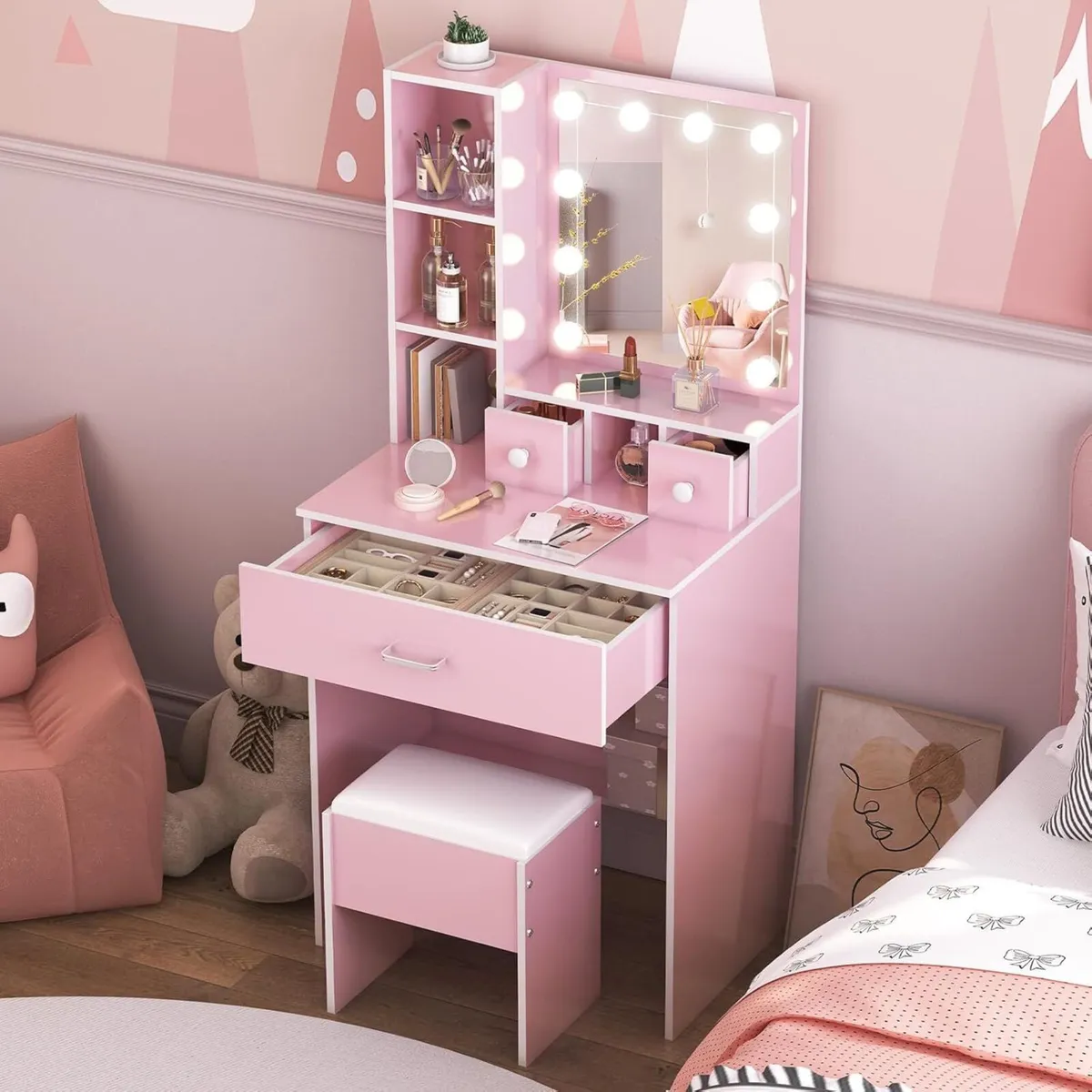 Small Dressing Table with Stool Vanity Desk - Image 1