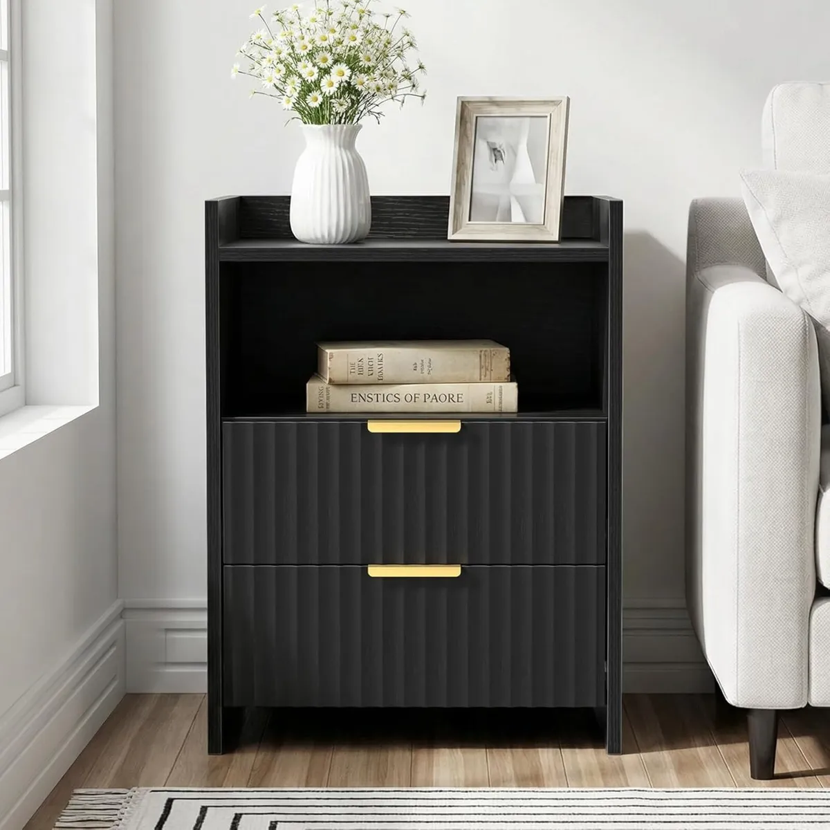 Fluted Bedside Table with 2 Drawers Nightstand - Image 4