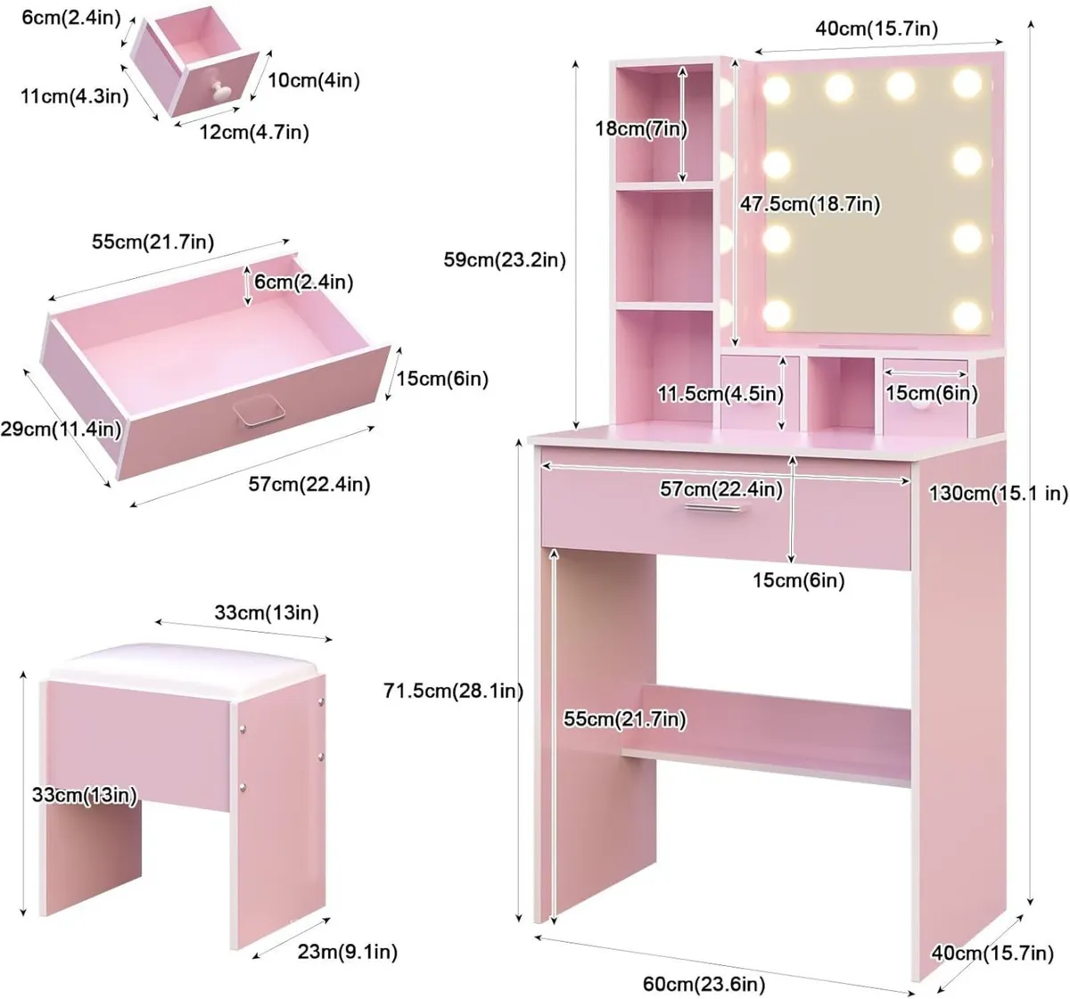Small Dressing Table with Stool Vanity Desk - Image 2