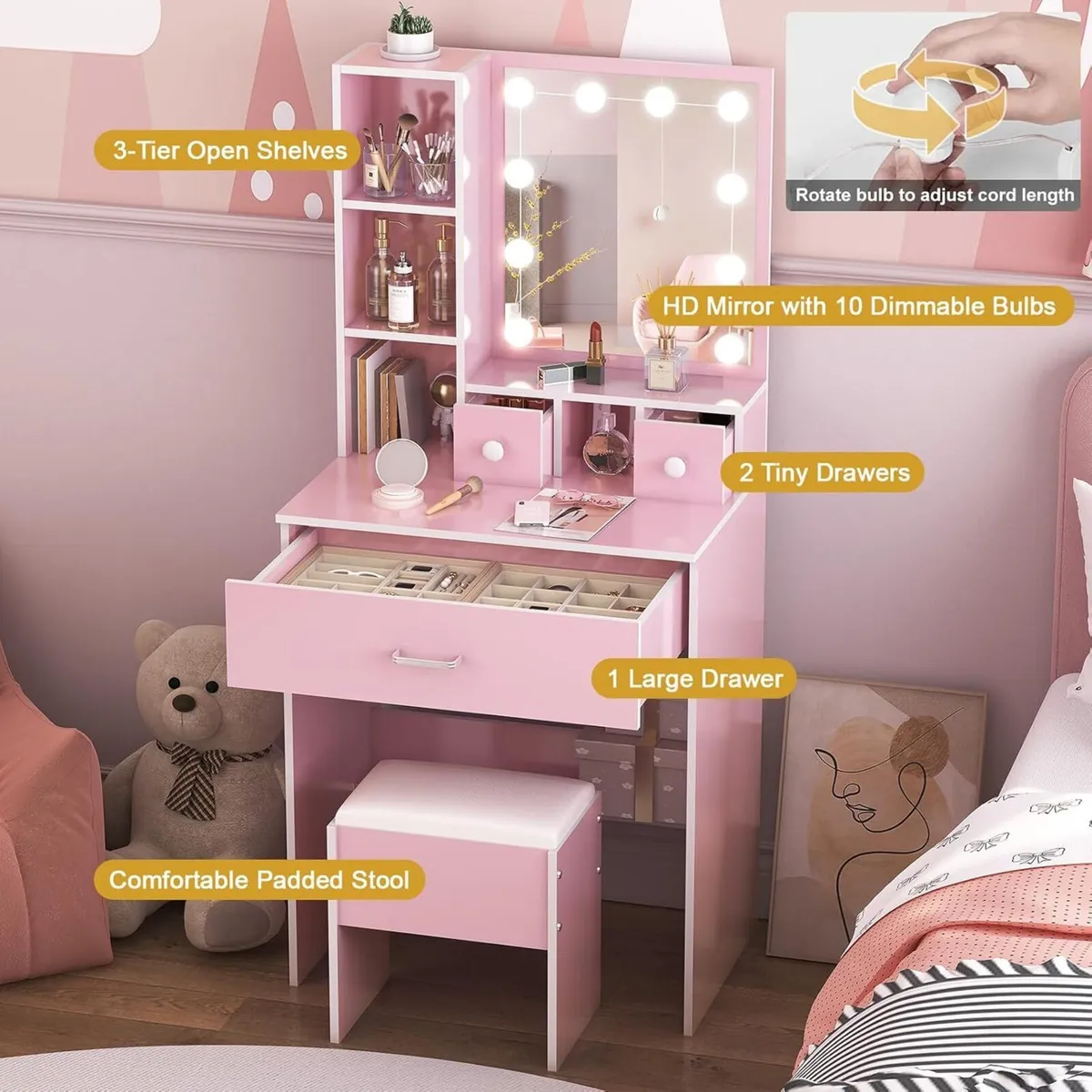 Small Dressing Table with Stool Vanity Desk - Image 4