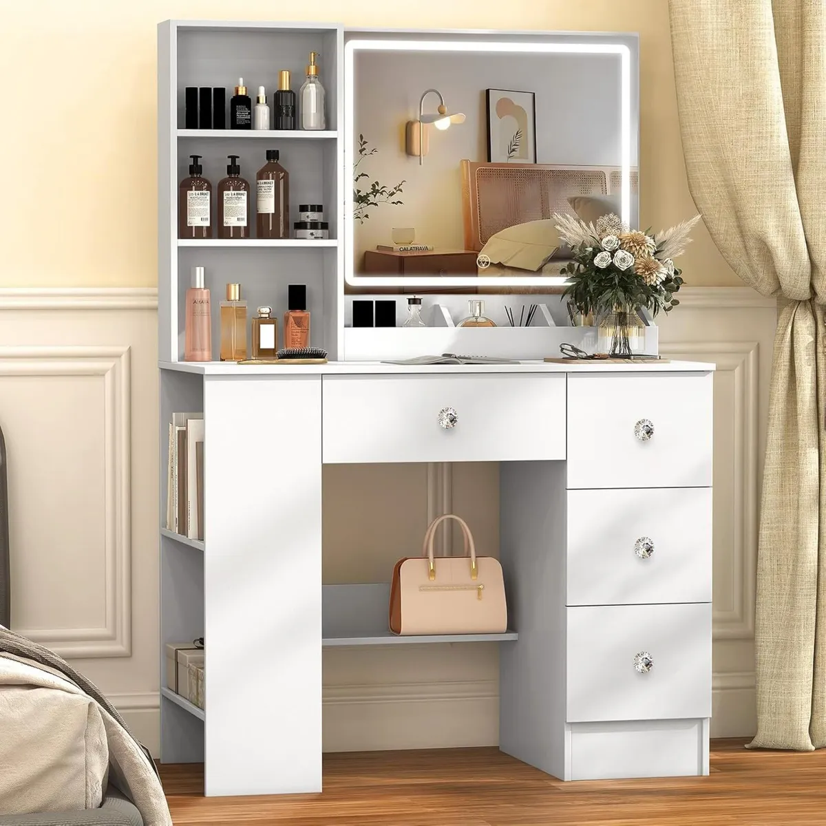 Large Dressing Table with LED Mirror and Side - Image 2