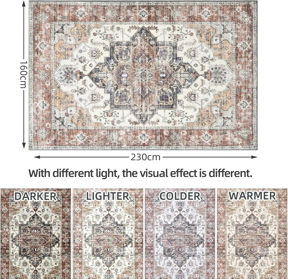 Machine Washable Rugs for Living Room 160x230 cm - Image 2