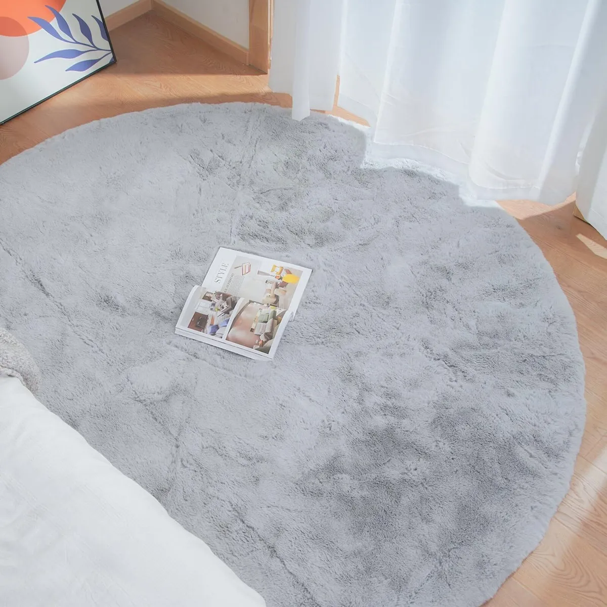 Washable Furry 150cm Round Area Rugs for Living - Image 2