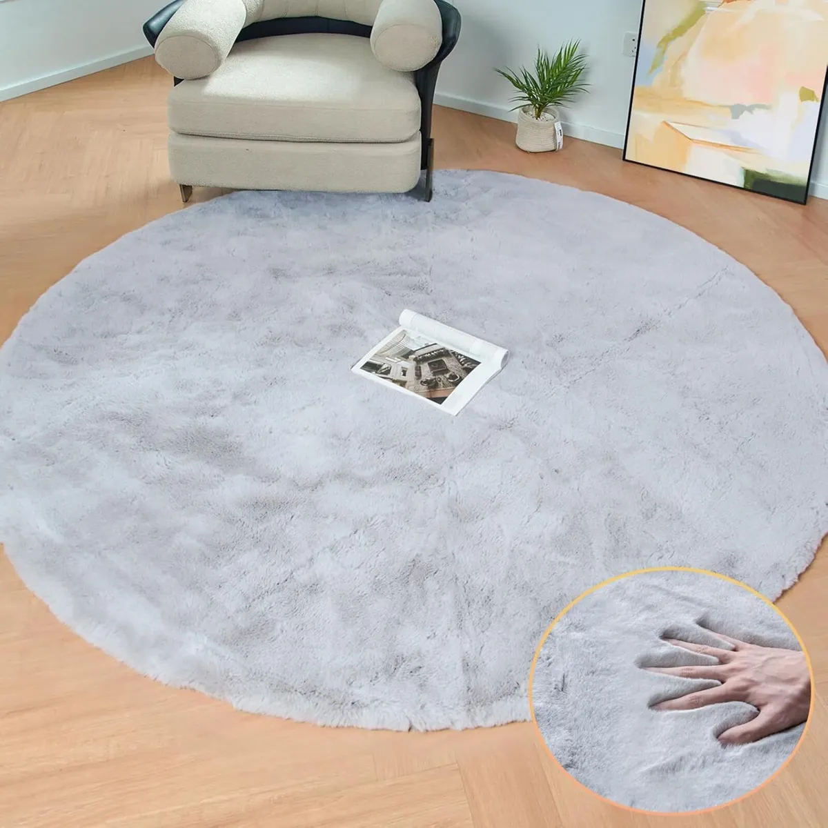 Washable Furry 150cm Round Area Rugs for Living - Image 1