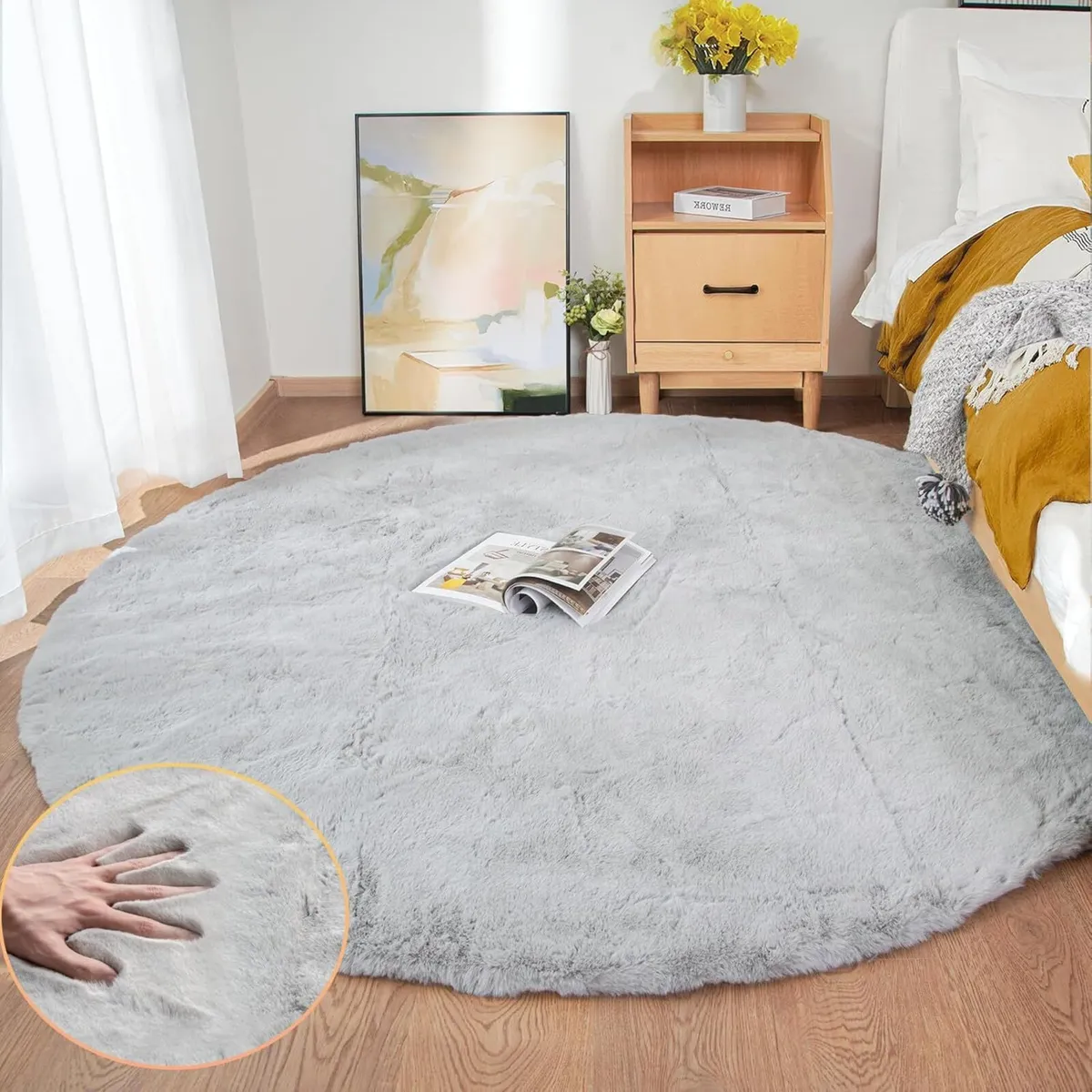 Washable Furry 150cm Round Area Rugs for Living - Image 4