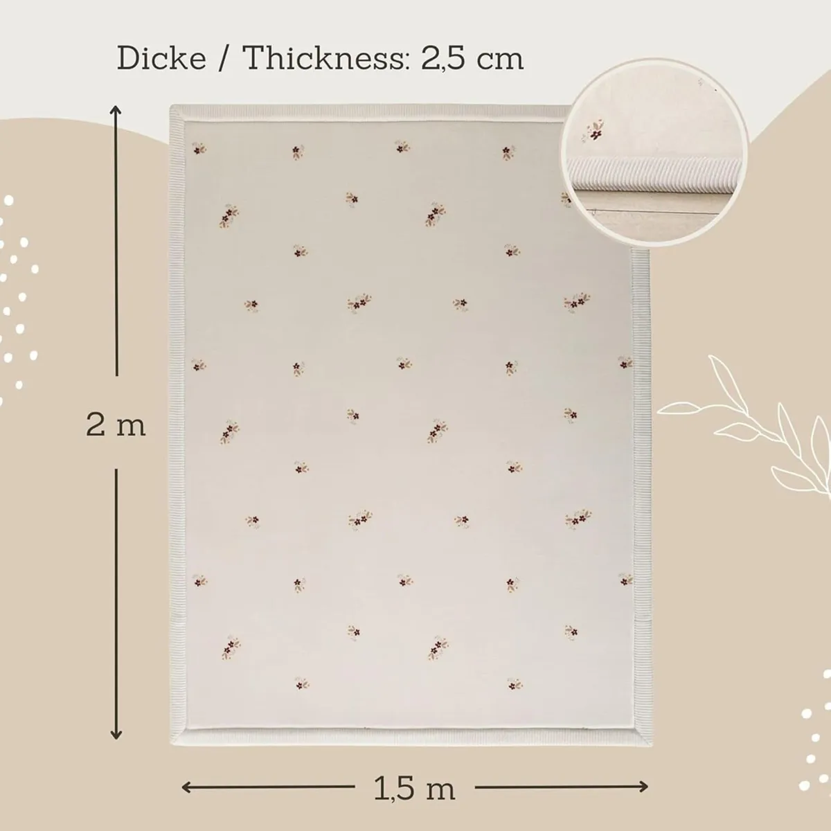 Cloud-soft baby play mat 200x150x2.5cm Floral - Image 2