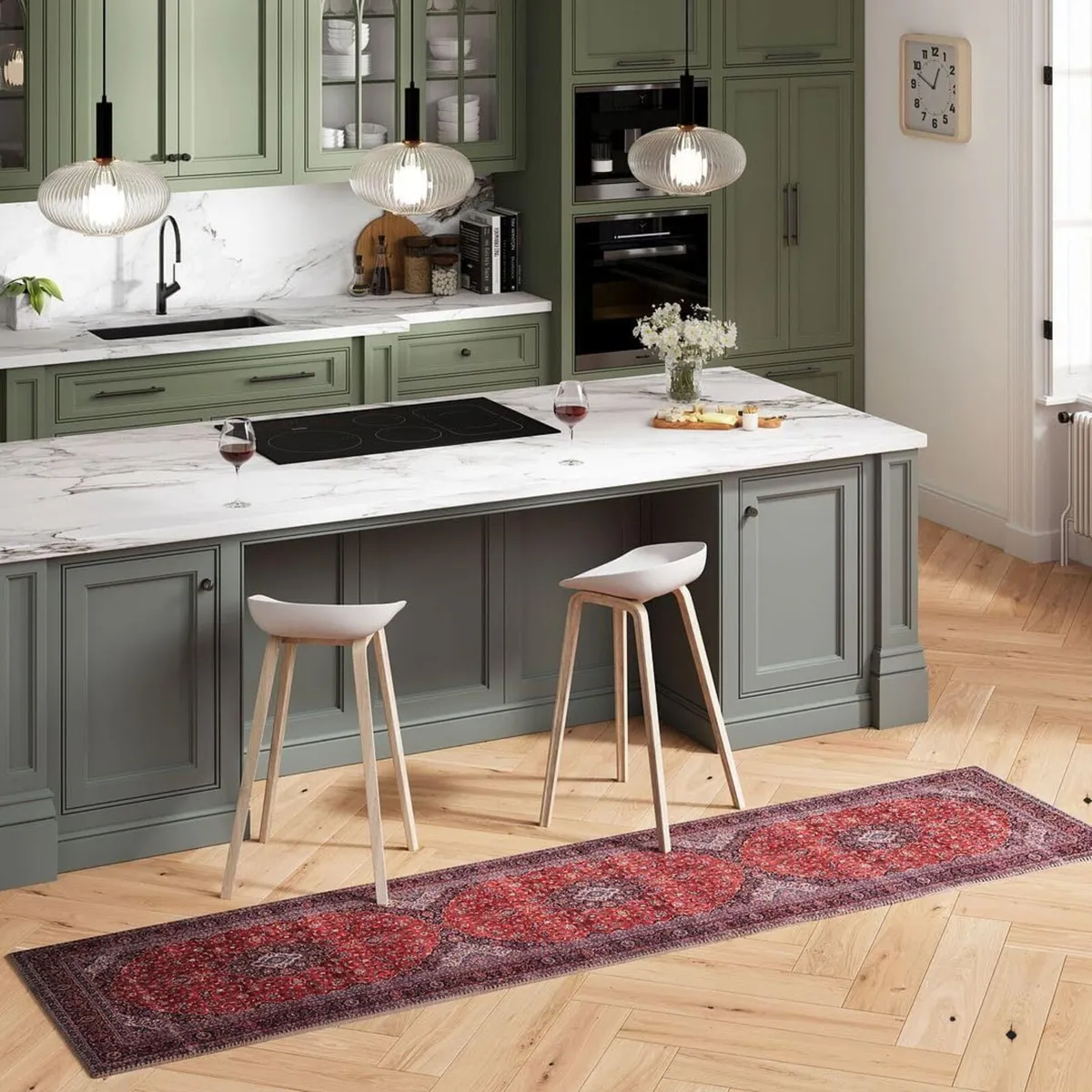 Traditional Red Cotton Hallway Runner Rug - Image 2