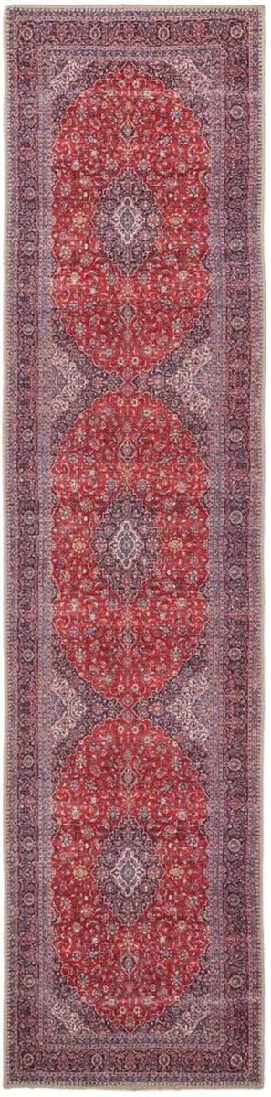 Traditional Red Cotton Hallway Runner Rug - Image 1