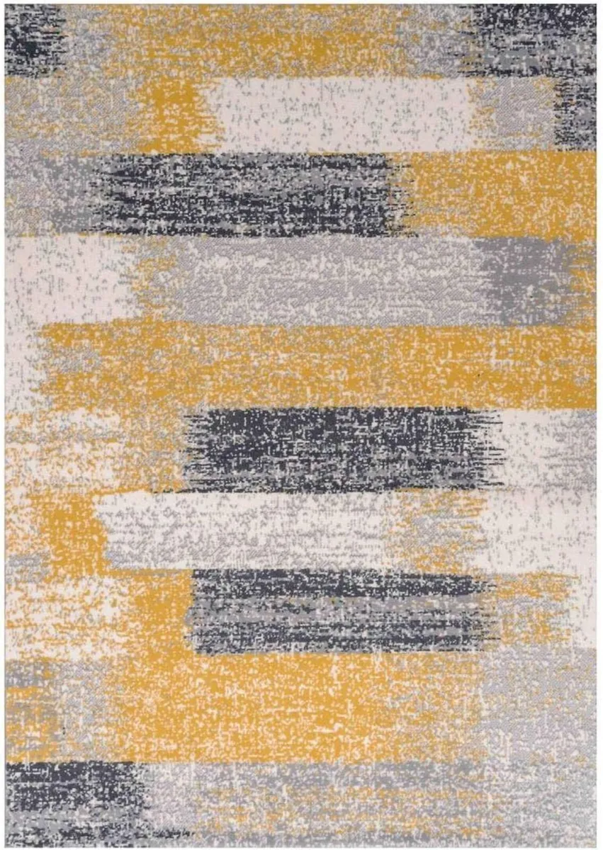 Ochre Grey Distressed Abstract Living Room Carpet - Image 2